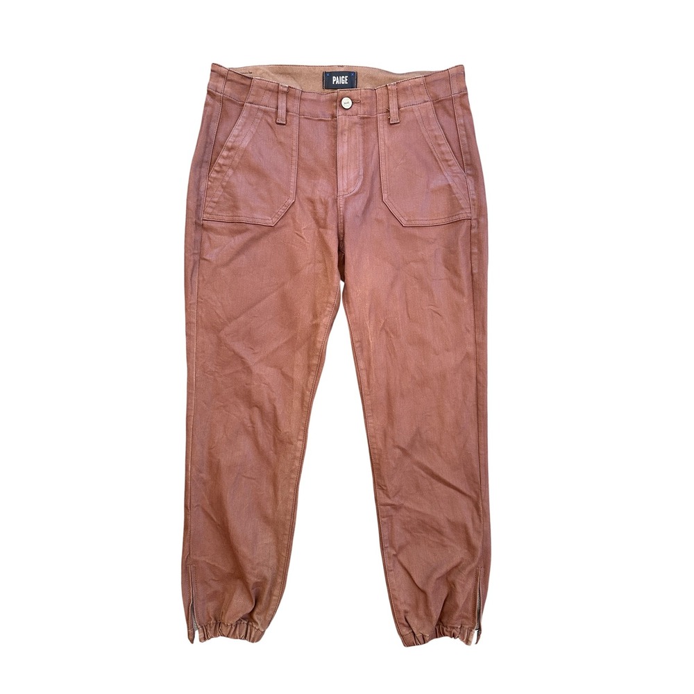 Paige Mayslie Coated Joggers Wmn 29 Rose Brown Slim Utility Ankle Zip Excellent